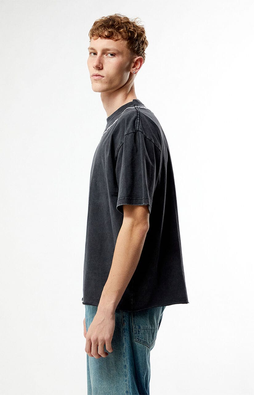 Washed Black Barbed Wire Cropped Boxy T-Shirt