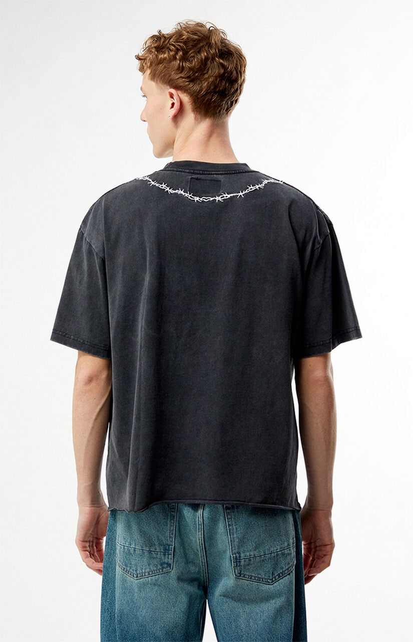 Washed Black Barbed Wire Cropped Boxy T-Shirt