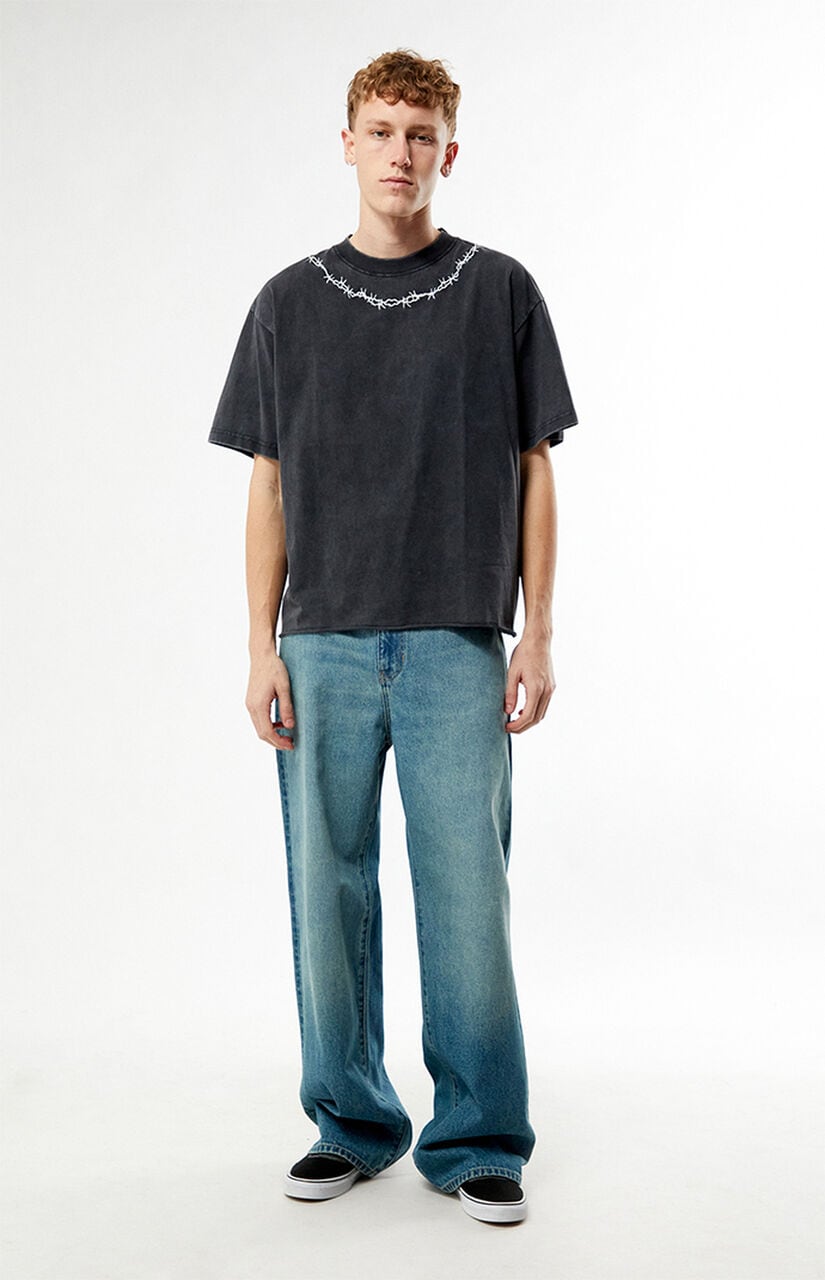 Washed Black Barbed Wire Cropped Boxy T-Shirt