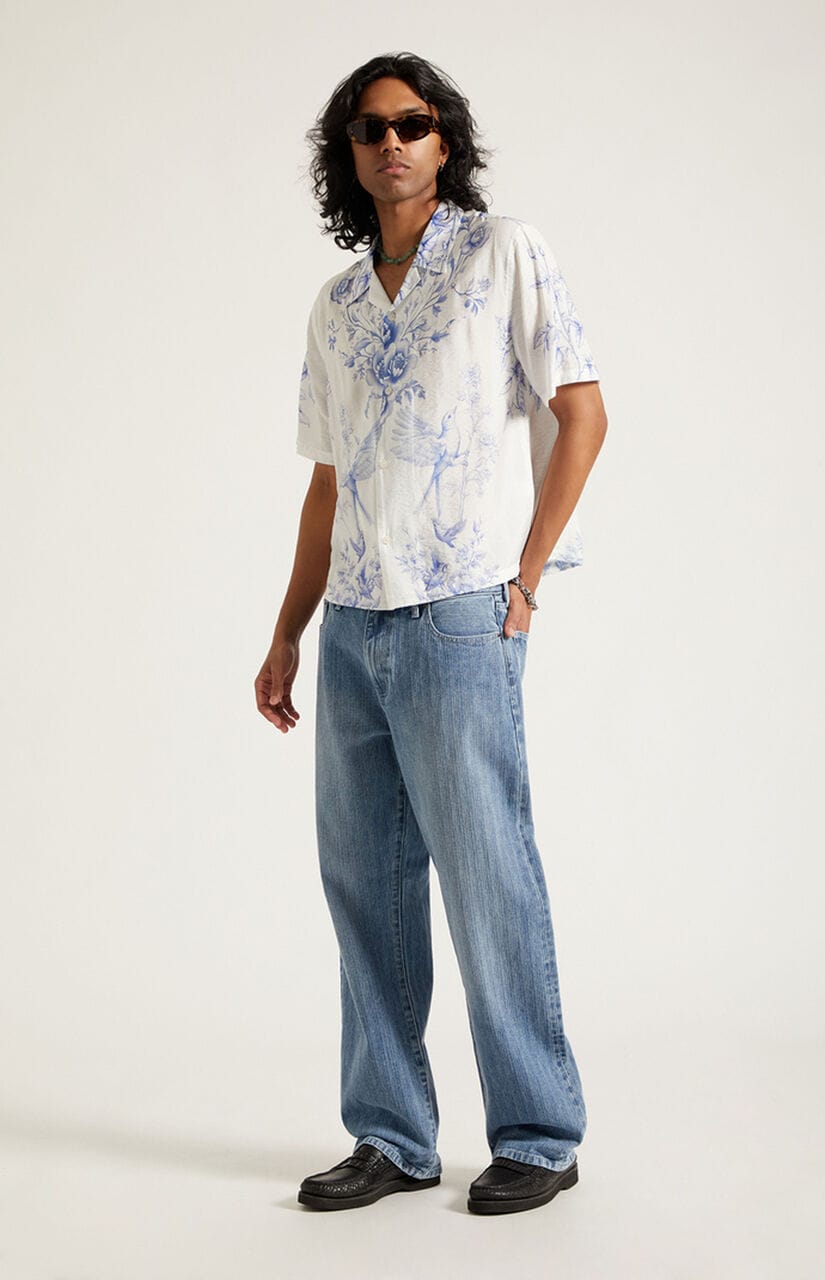 Dylan Baggy Jeans Textured Medium Blue