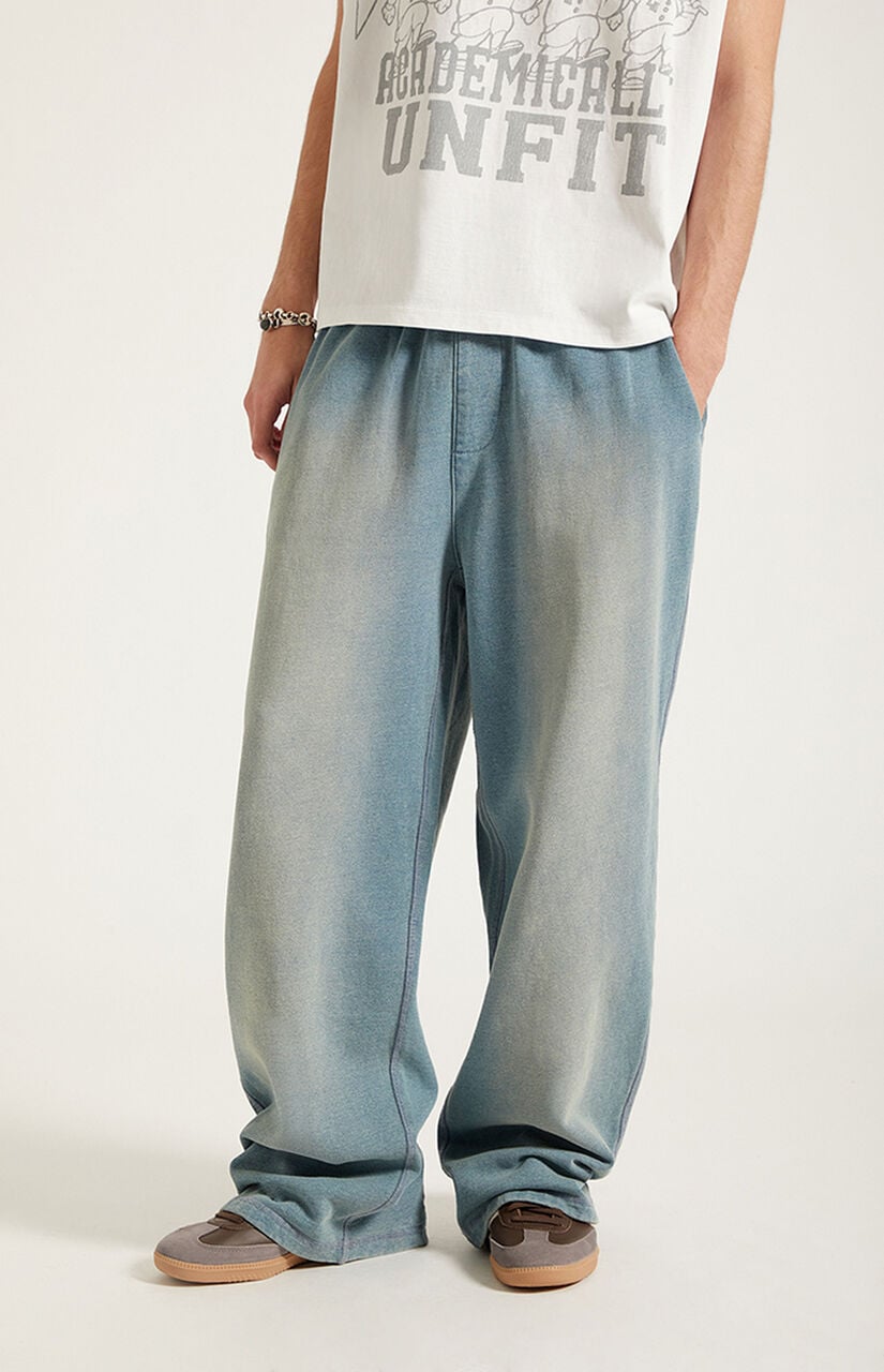 Blue Tinted Washed Fleece Extreme Baggy Sweatpants