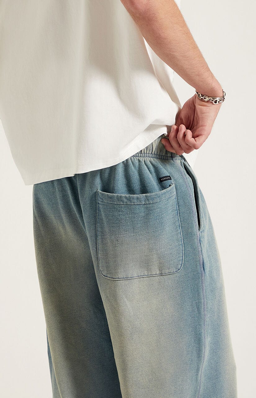 Blue Tinted Washed Fleece Extreme Baggy Sweatpants
