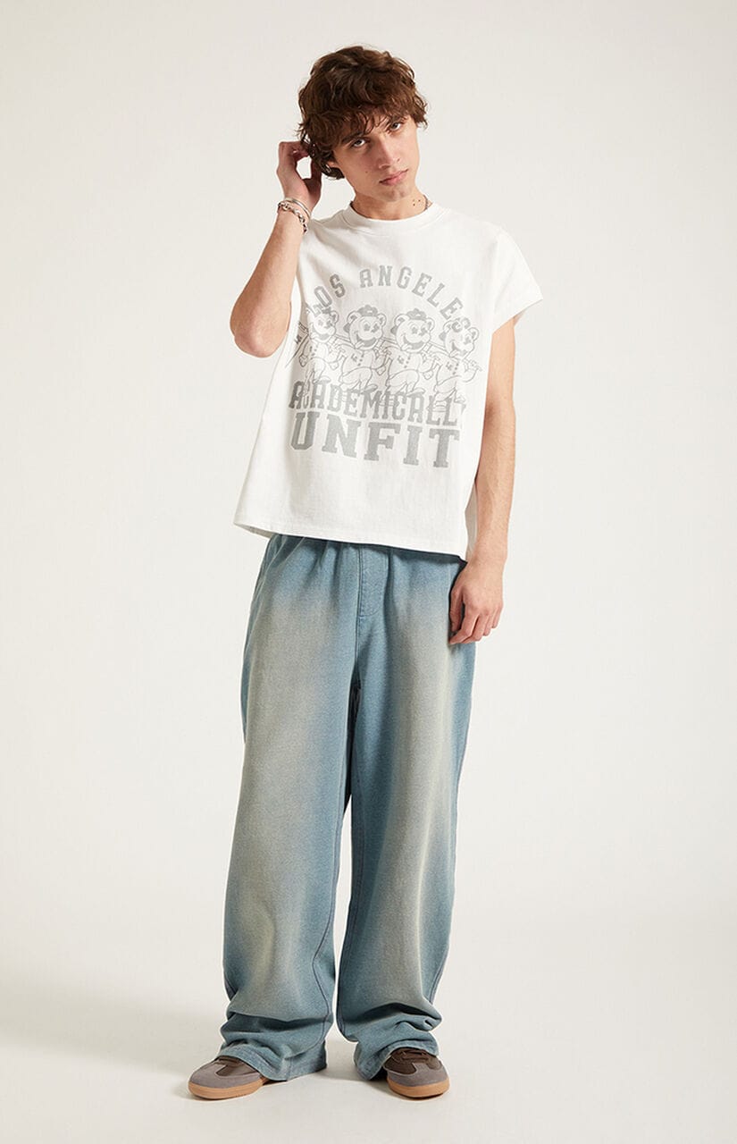 Blue Tinted Washed Fleece Extreme Baggy Sweatpants