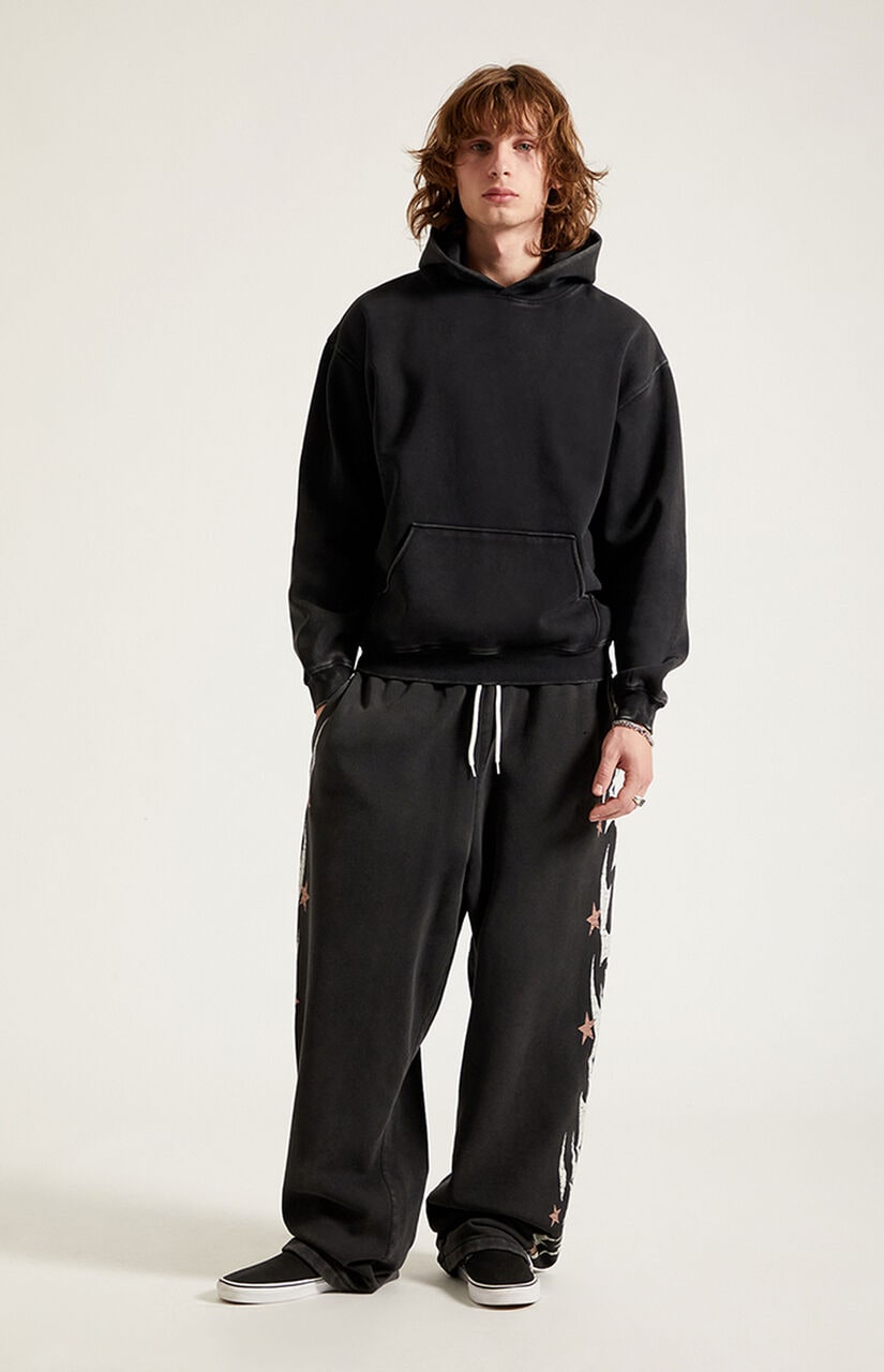 Black Flame Star Fleece Baggy Sweatpants