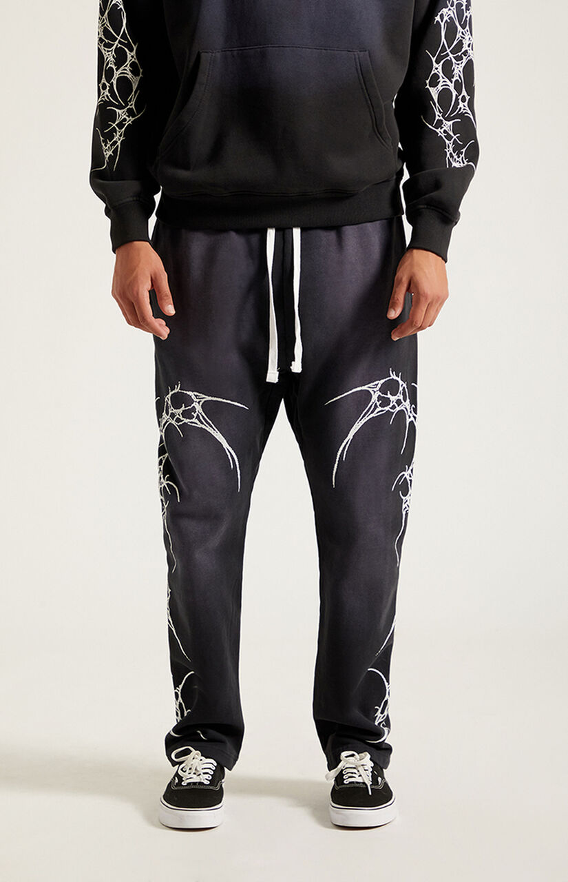 Washed Black Graphic Fleece Straight Leg Sweatpants