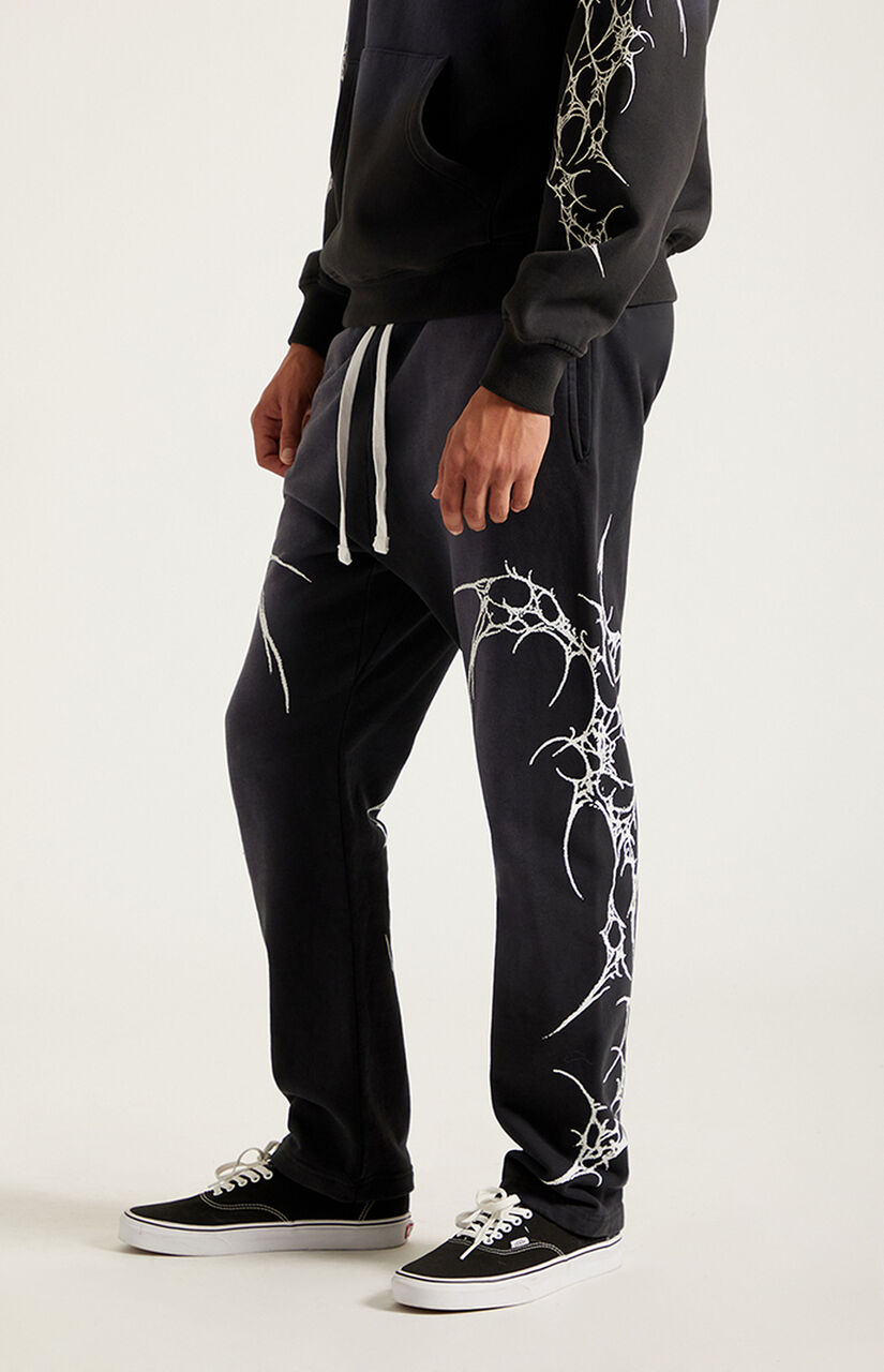 Washed Black Graphic Fleece Straight Leg Sweatpants