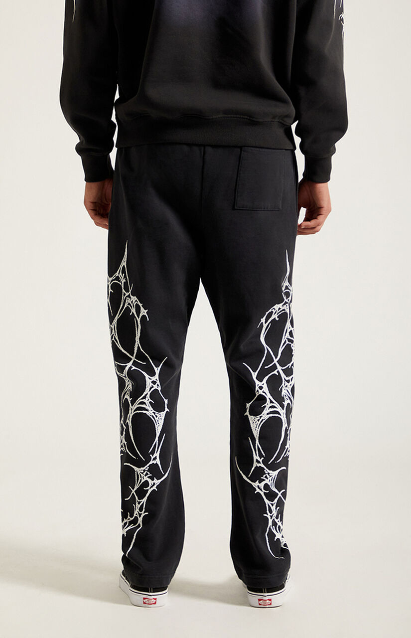 Washed Black Graphic Fleece Straight Leg Sweatpants