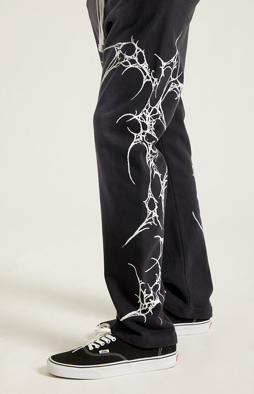 Washed Black Graphic Fleece Straight Leg Sweatpants