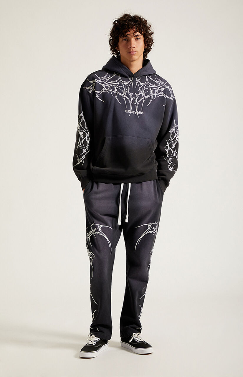 Washed Black Graphic Fleece Straight Leg Sweatpants