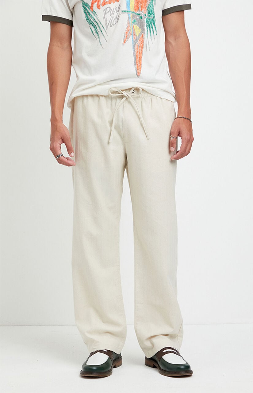 Cream Straight Leg Linen Pants