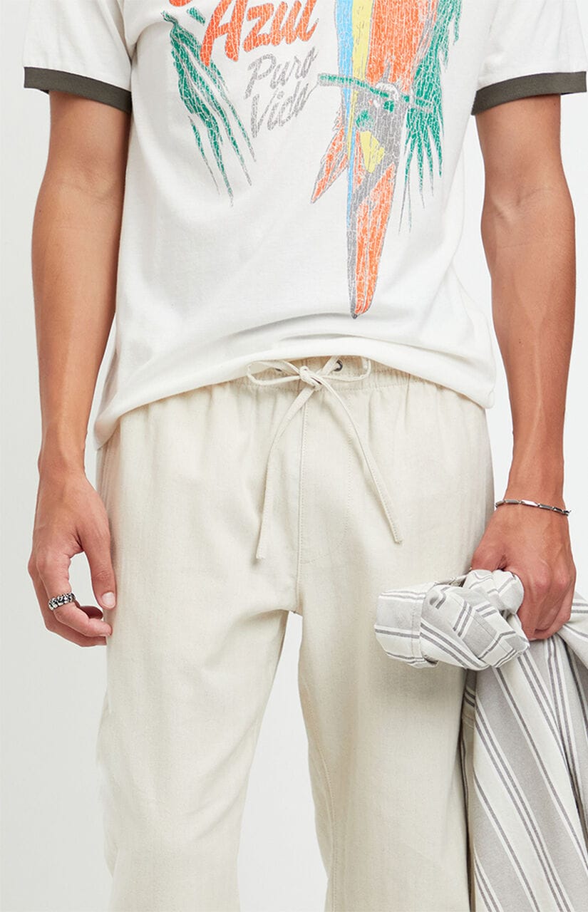 Cream Straight Leg Linen Pants