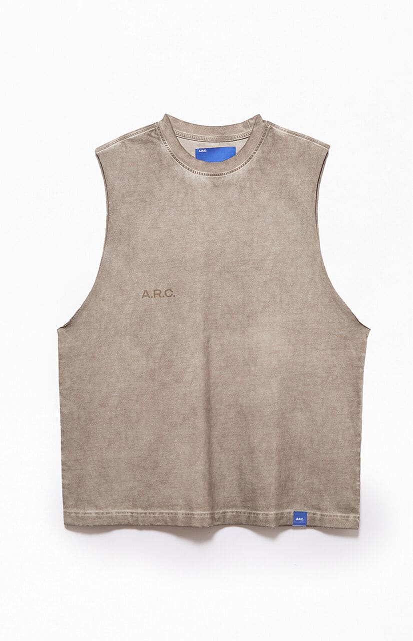 Khaki Vintage Wash Comfort Cut Off Muscle T-Shirt