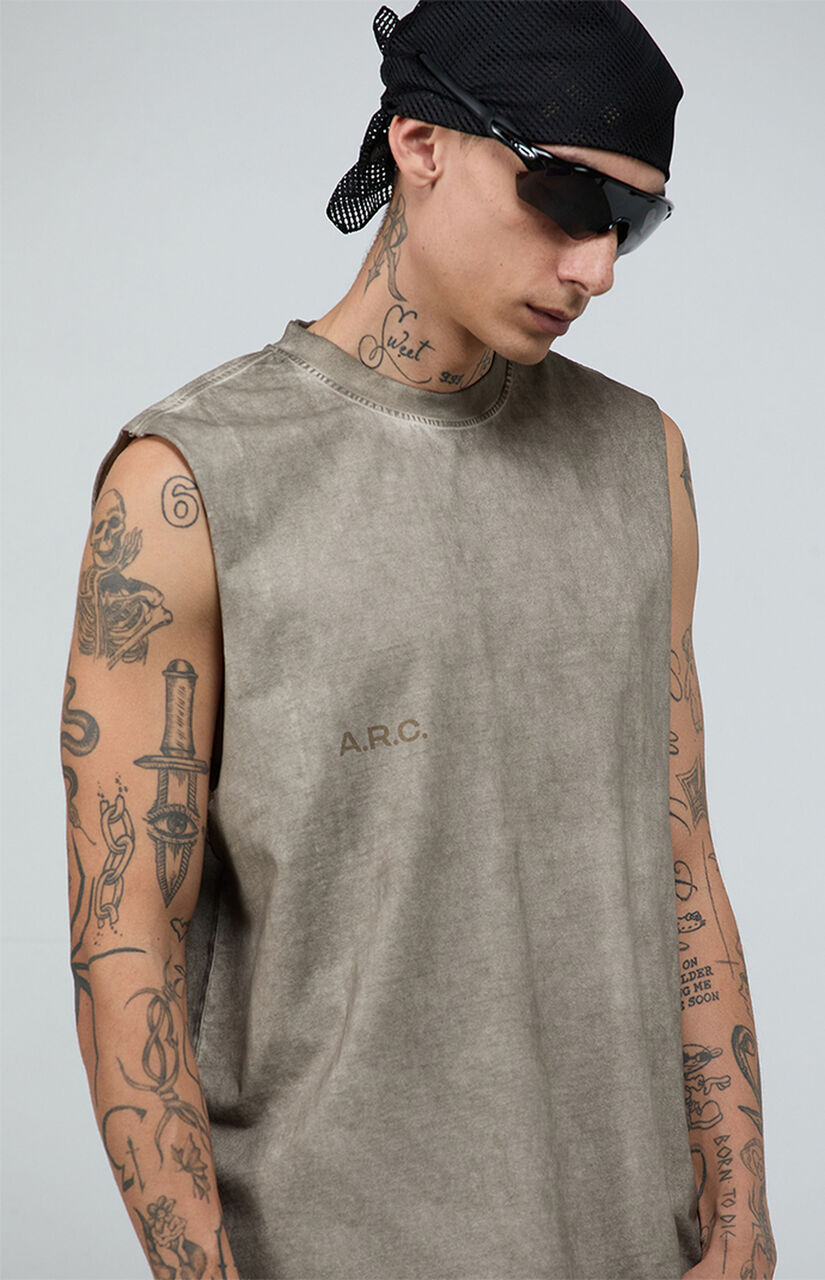 Khaki Vintage Wash Comfort Cut Off Muscle T-Shirt