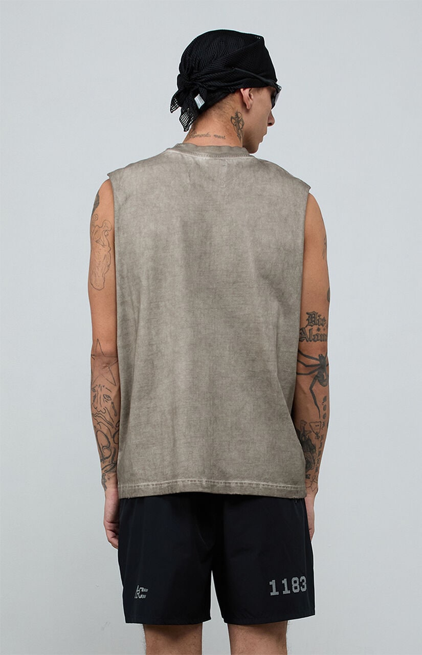 Khaki Vintage Wash Comfort Cut Off Muscle T-Shirt