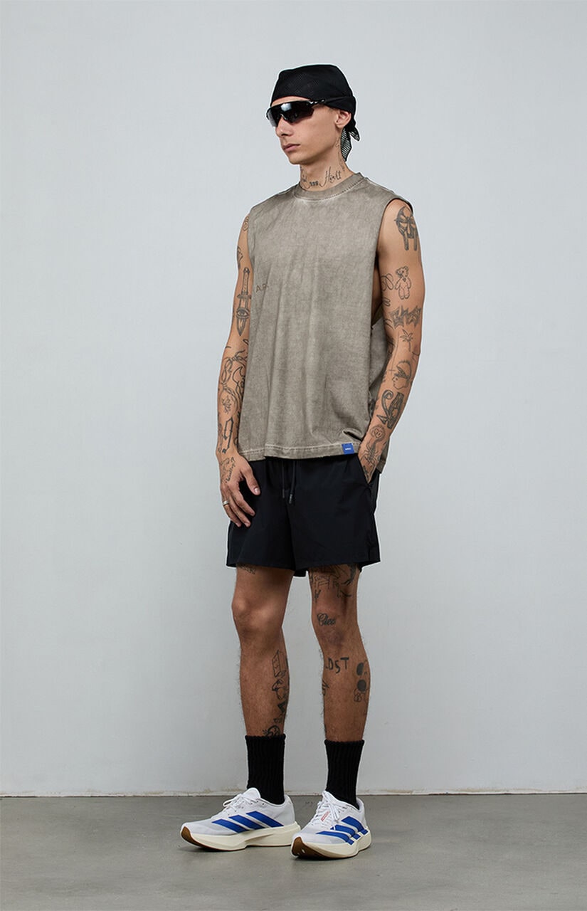 Khaki Vintage Wash Comfort Cut Off Muscle T-Shirt