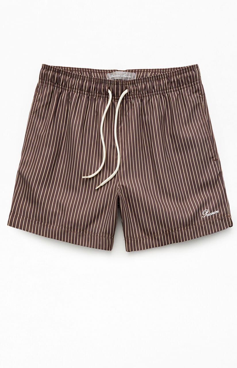 Brown Pinstripe 5" Swim Trunks