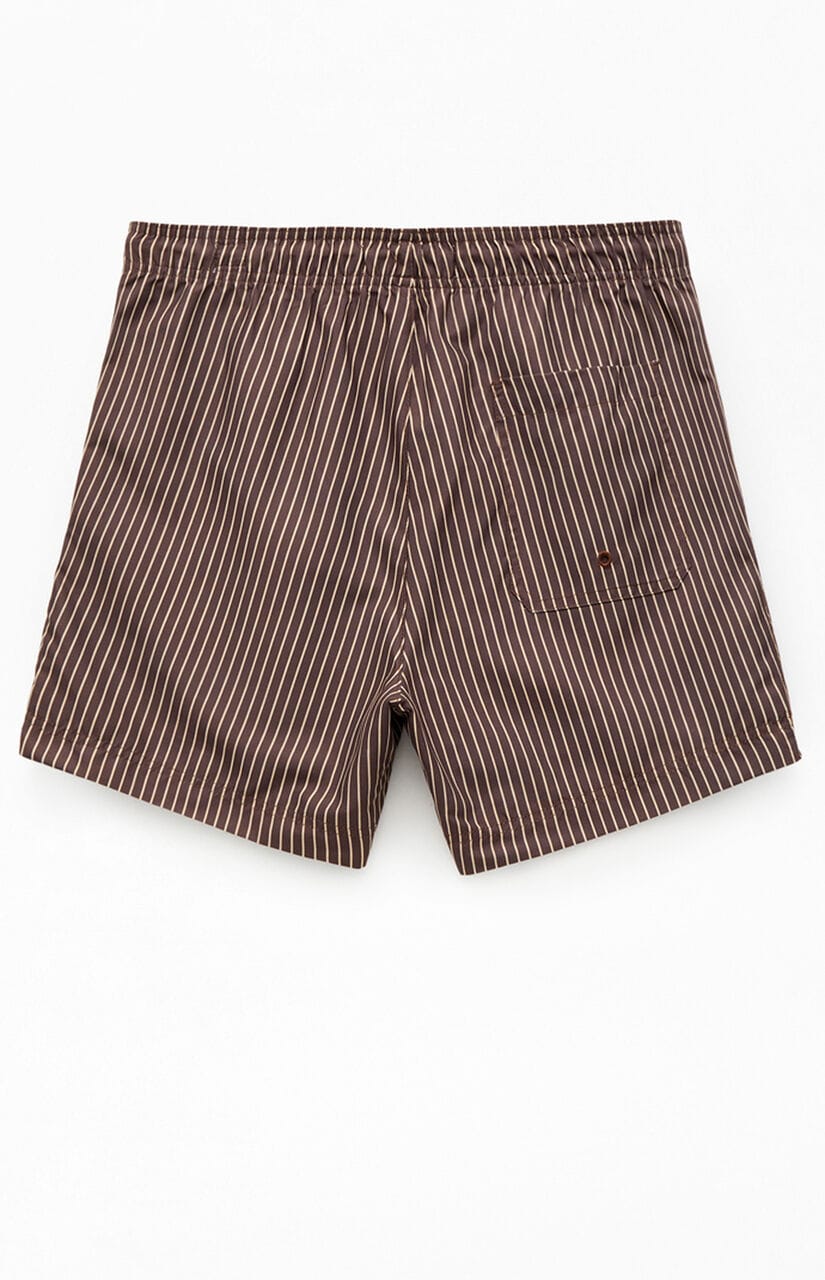 Brown Pinstripe 5" Swim Trunks