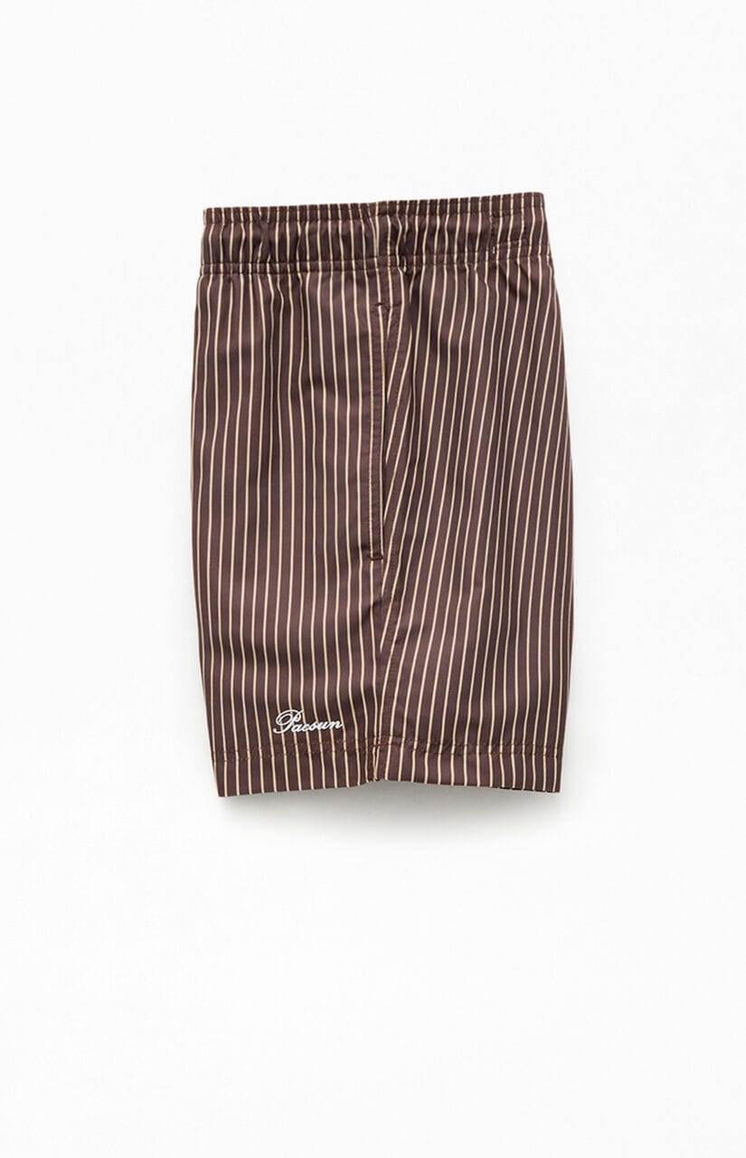 Brown Pinstripe 5" Swim Trunks