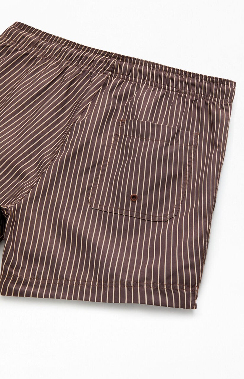 Brown Pinstripe 5" Swim Trunks