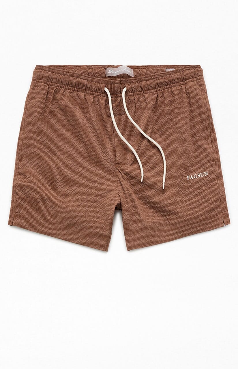 Brown Seersucker 4.5" Swim Trunks