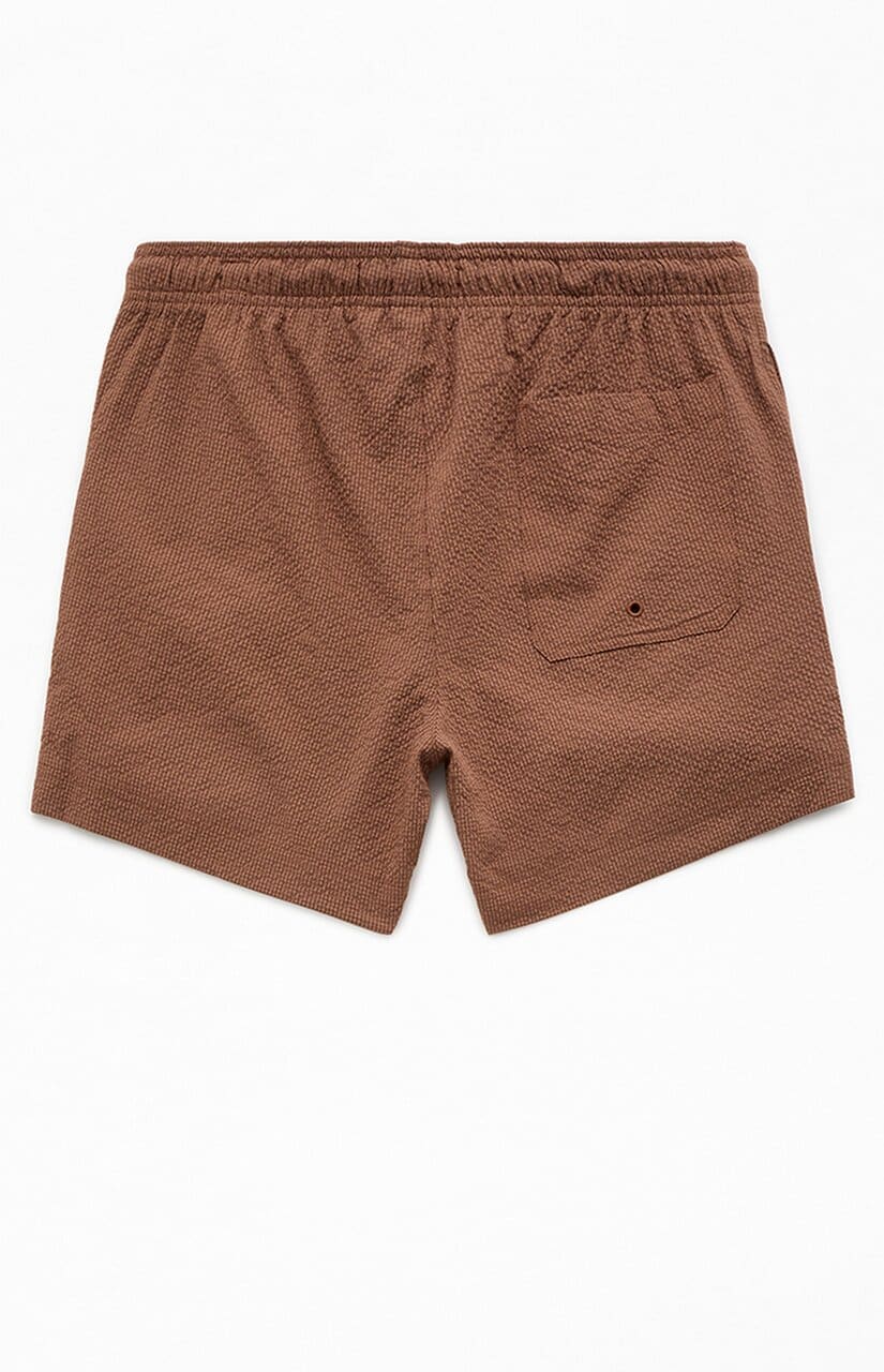 Brown Seersucker 4.5" Swim Trunks