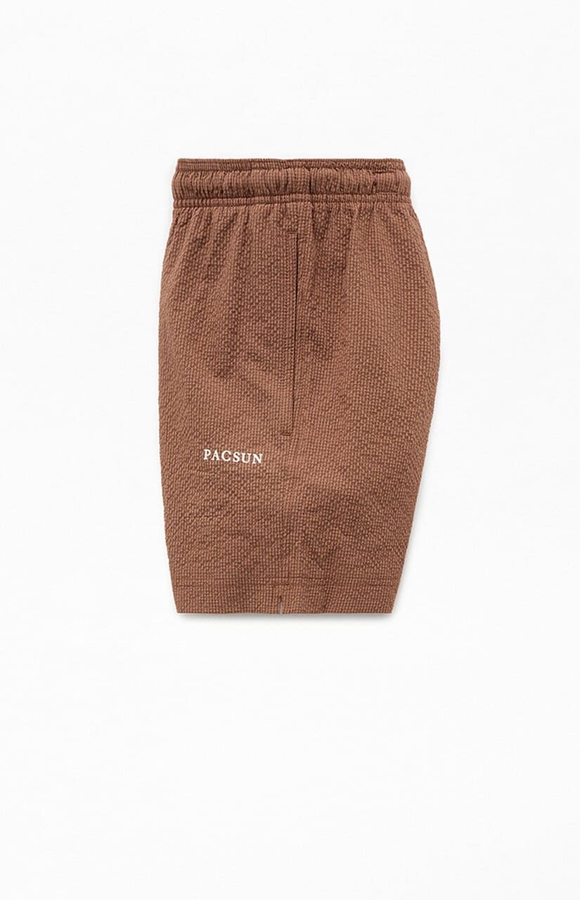Brown Seersucker 4.5" Swim Trunks
