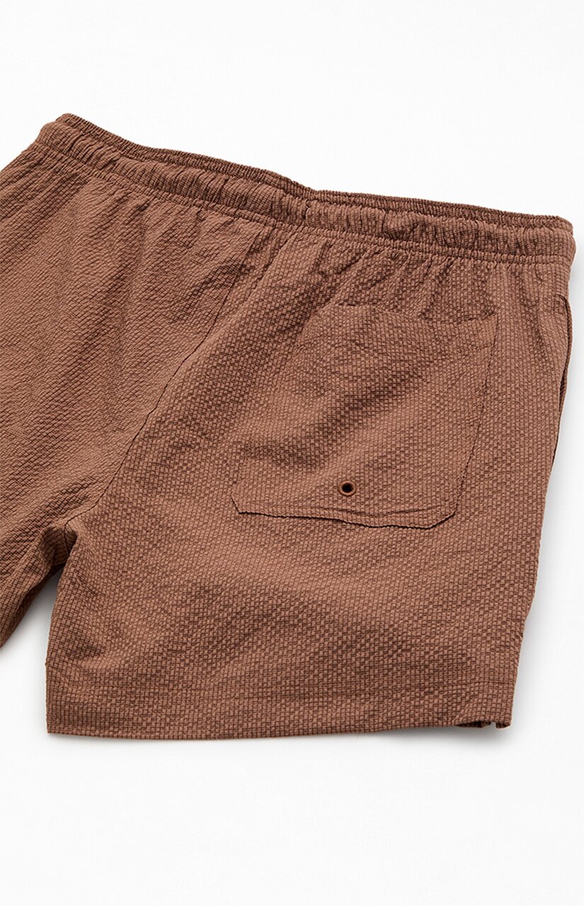 Brown Seersucker 4.5" Swim Trunks