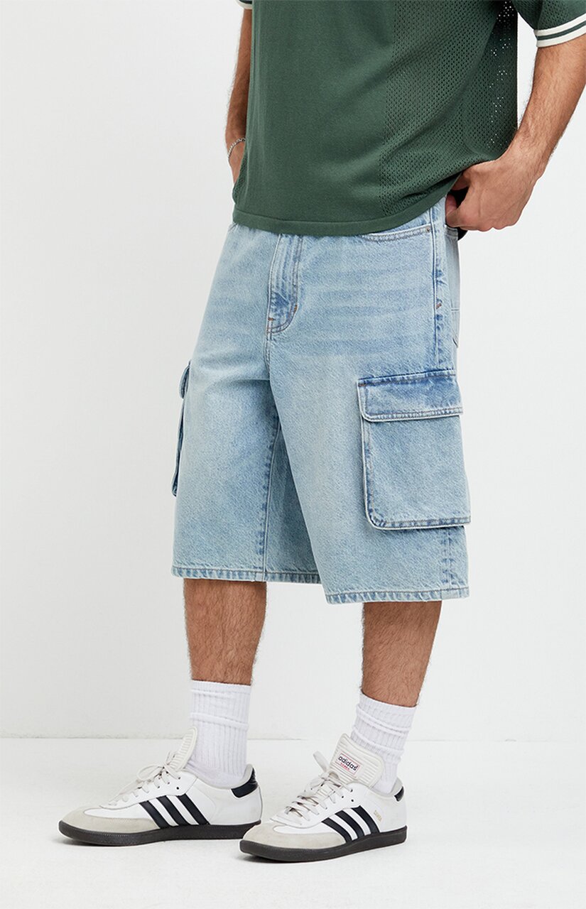 Austin Extreme Baggy Jean Shorts Cargo Light Blue
