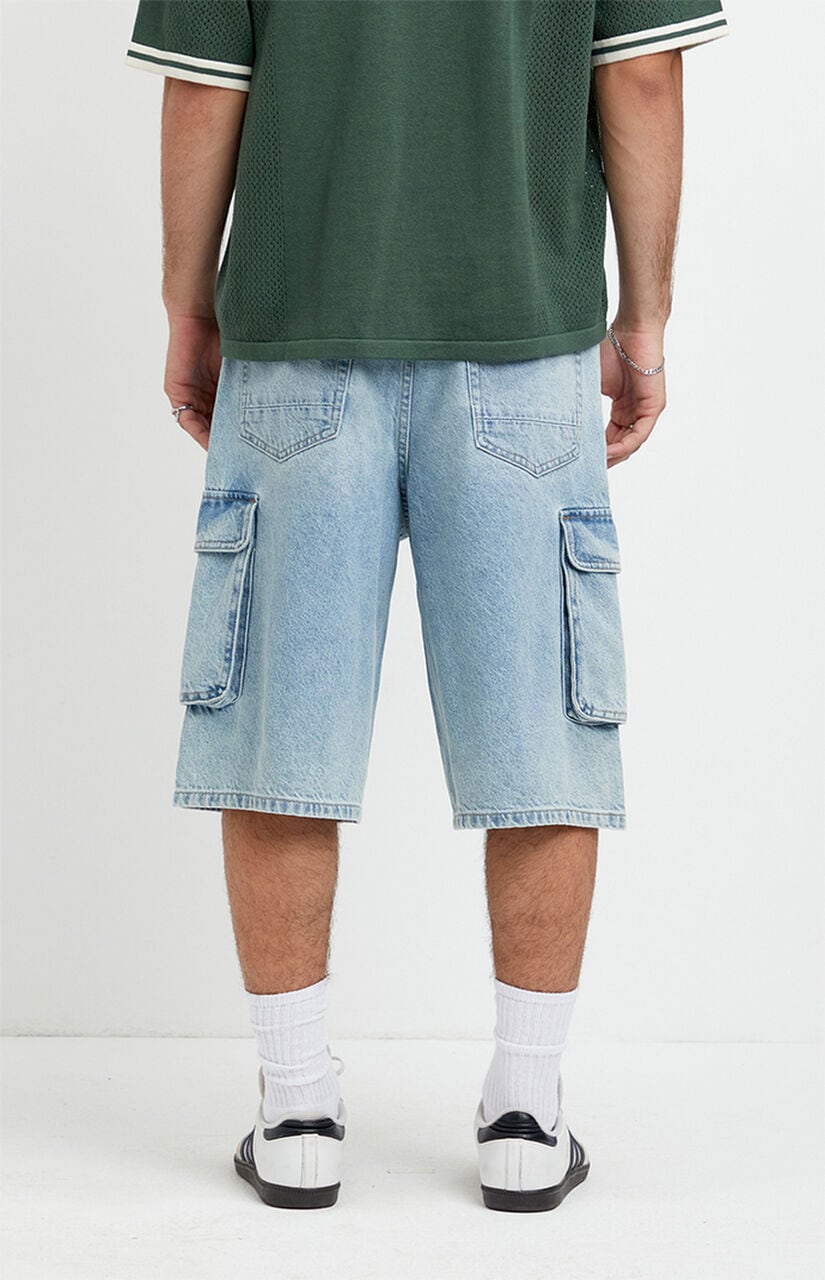 Austin Extreme Baggy Jean Shorts Cargo Light Blue