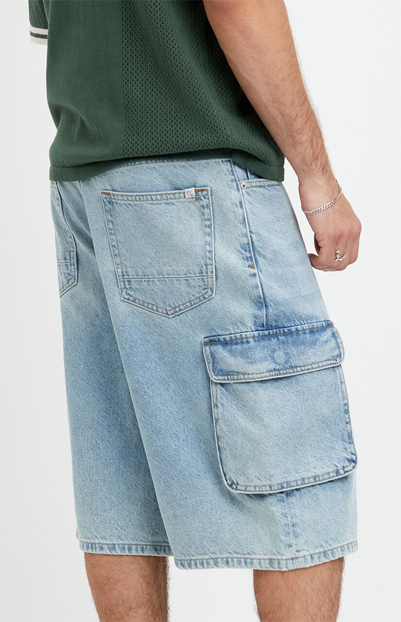 Austin Extreme Baggy Jean Shorts Cargo Light Blue