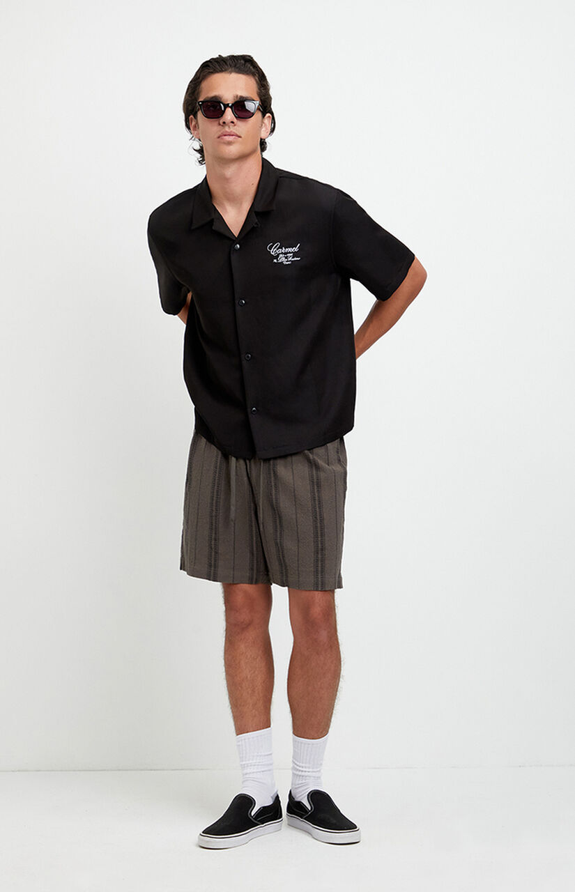 Olive Striped Russel Linen Volley Shorts