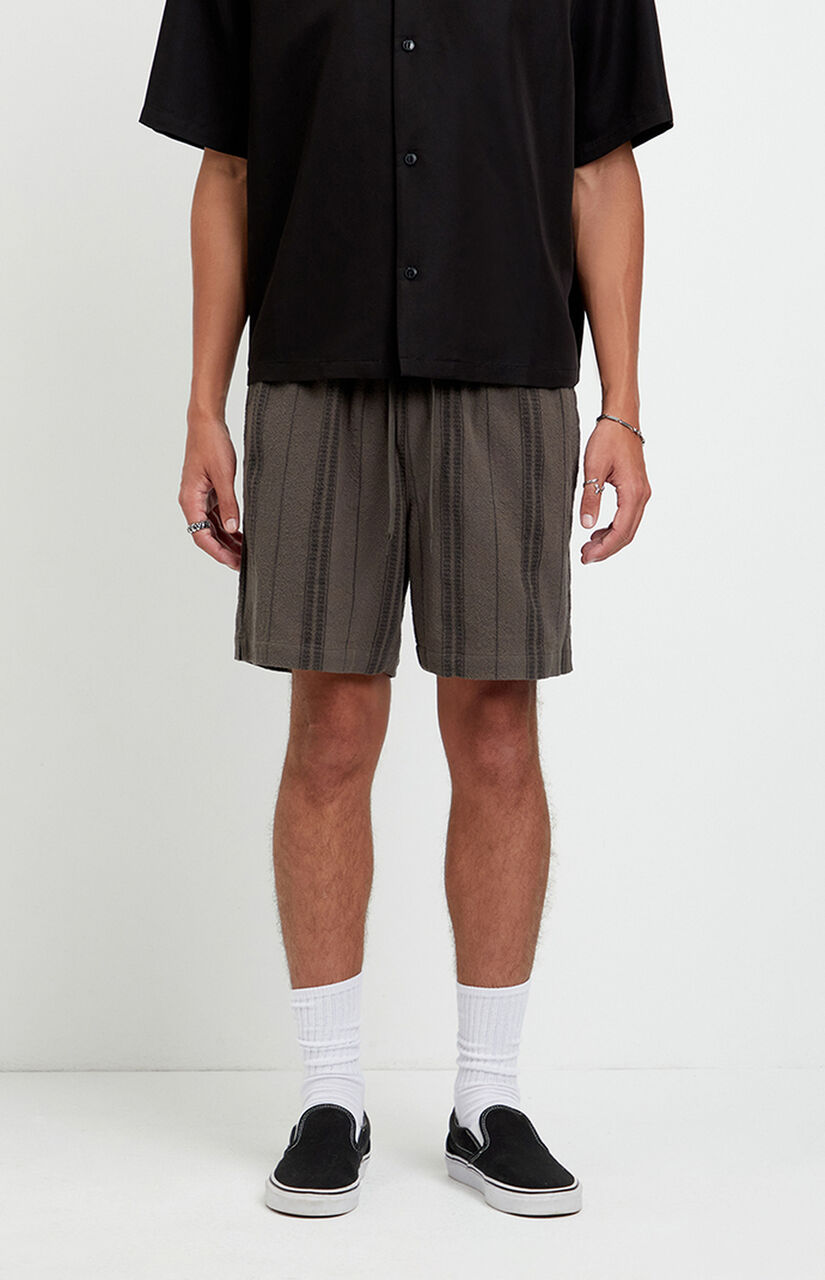 Olive Striped Russel Linen Volley Shorts