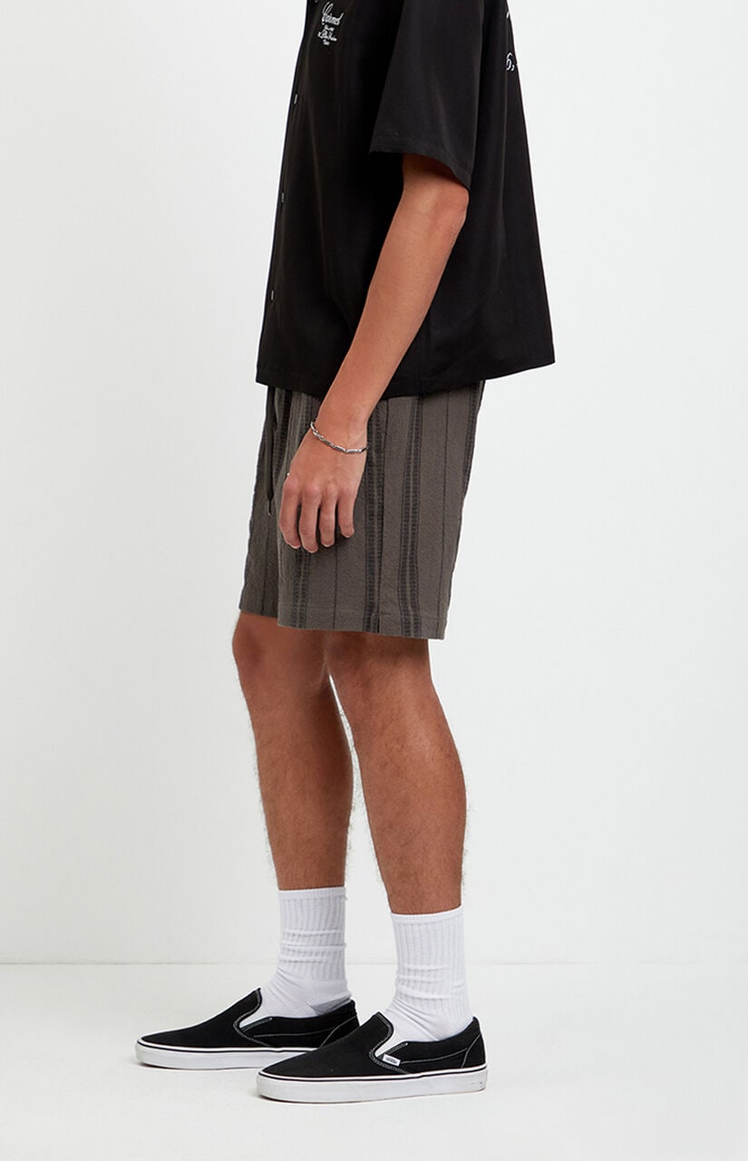 Olive Striped Russel Linen Volley Shorts