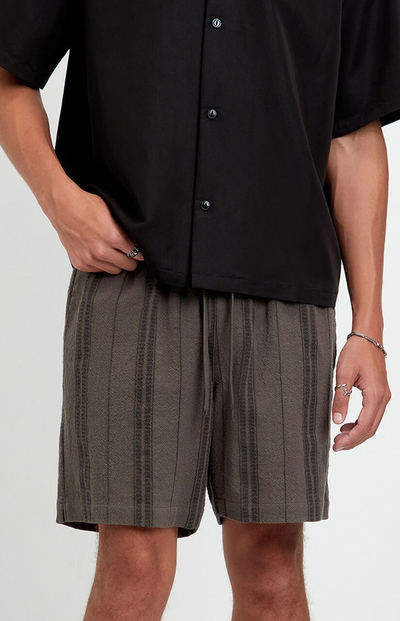 Olive Striped Russel Linen Volley Shorts
