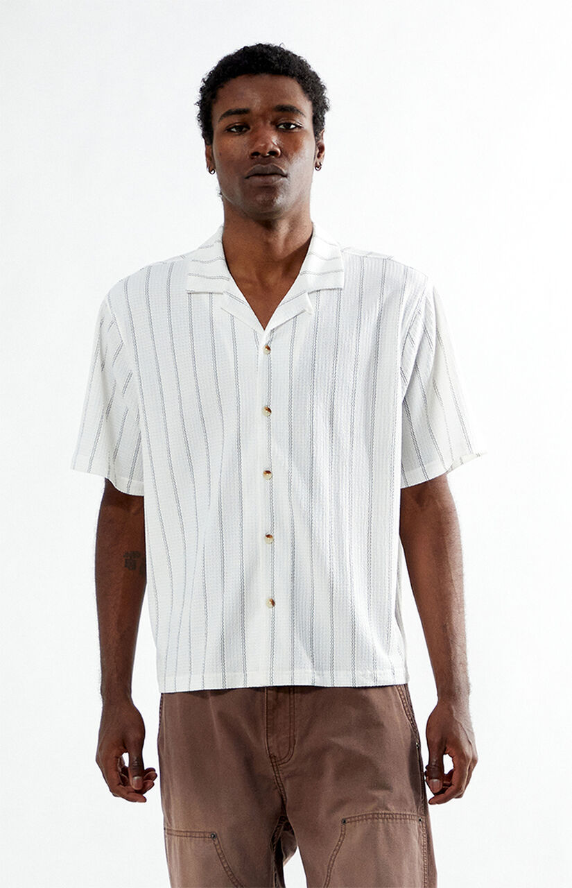 White Oversized Striped Camp Shirt