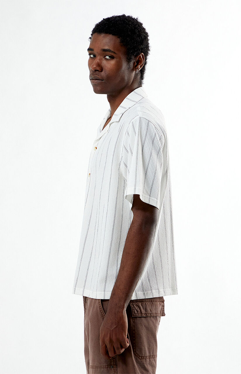 White Oversized Striped Camp Shirt