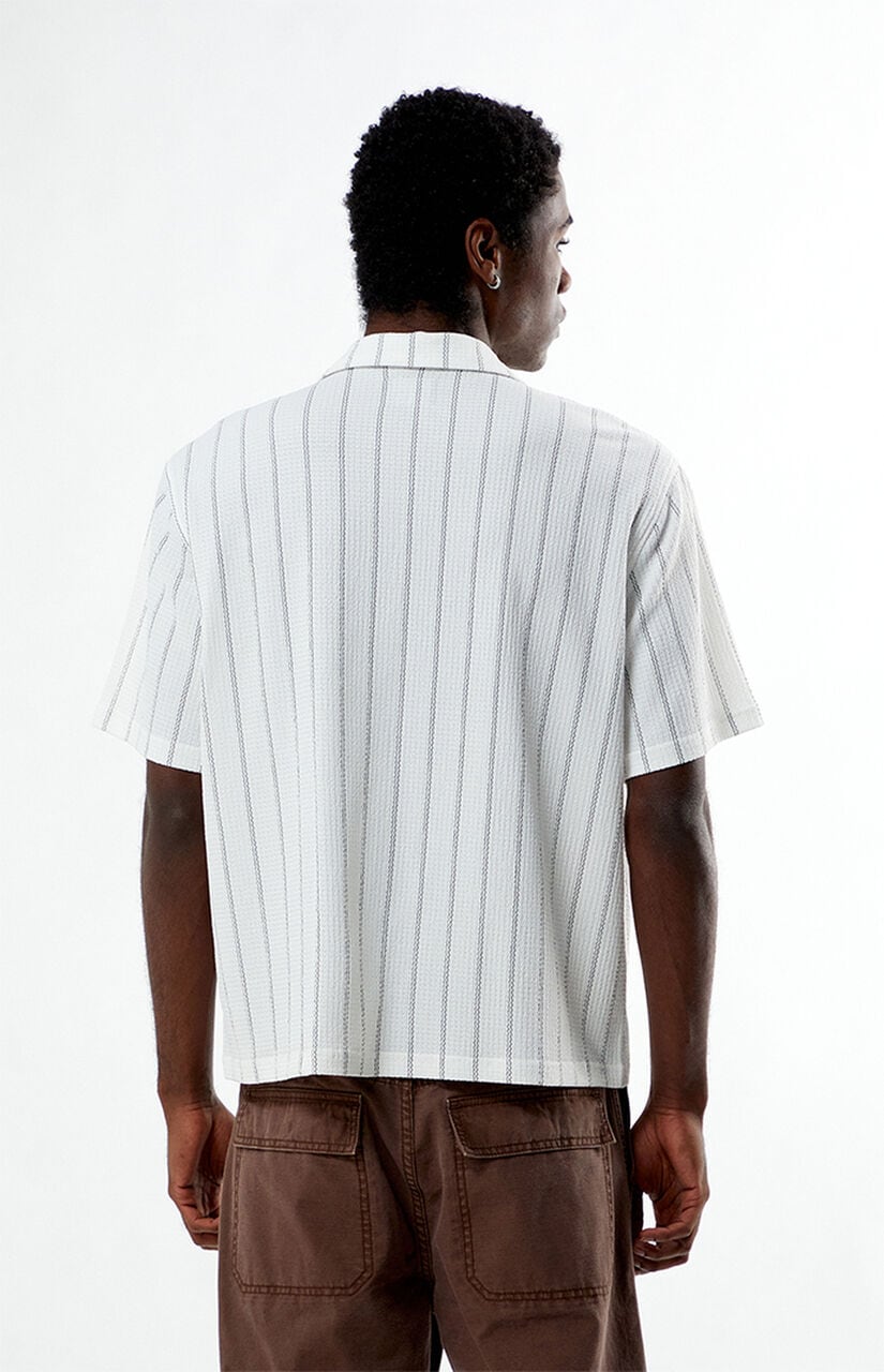 White Oversized Striped Camp Shirt