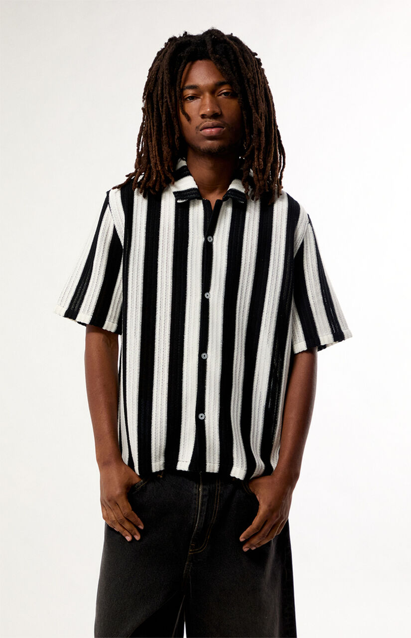 Black & White Reece Striped Textured Camp Shirt