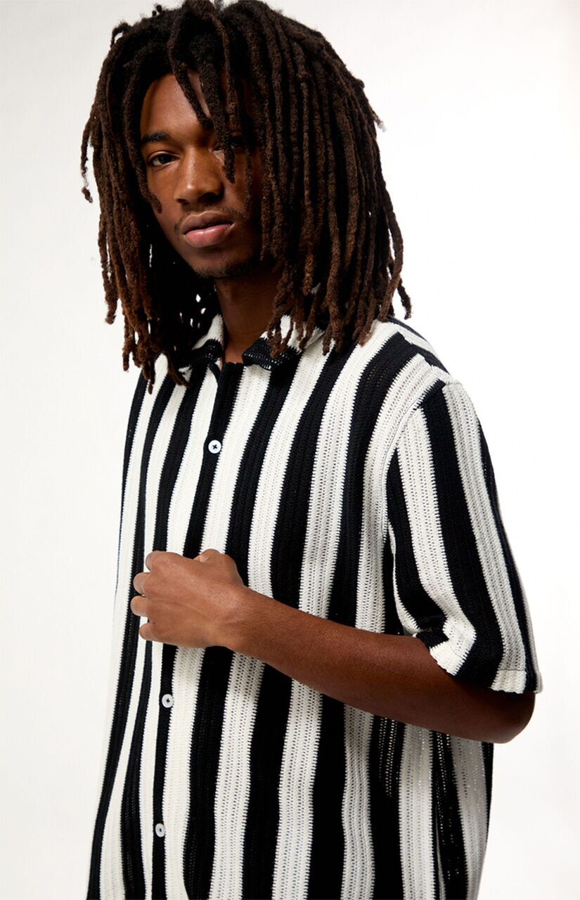 Black & White Reece Striped Textured Camp Shirt