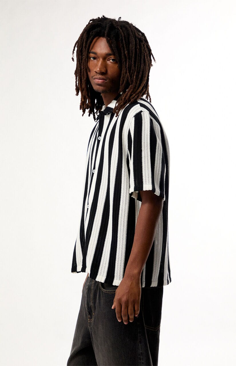 Black & White Reece Striped Textured Camp Shirt