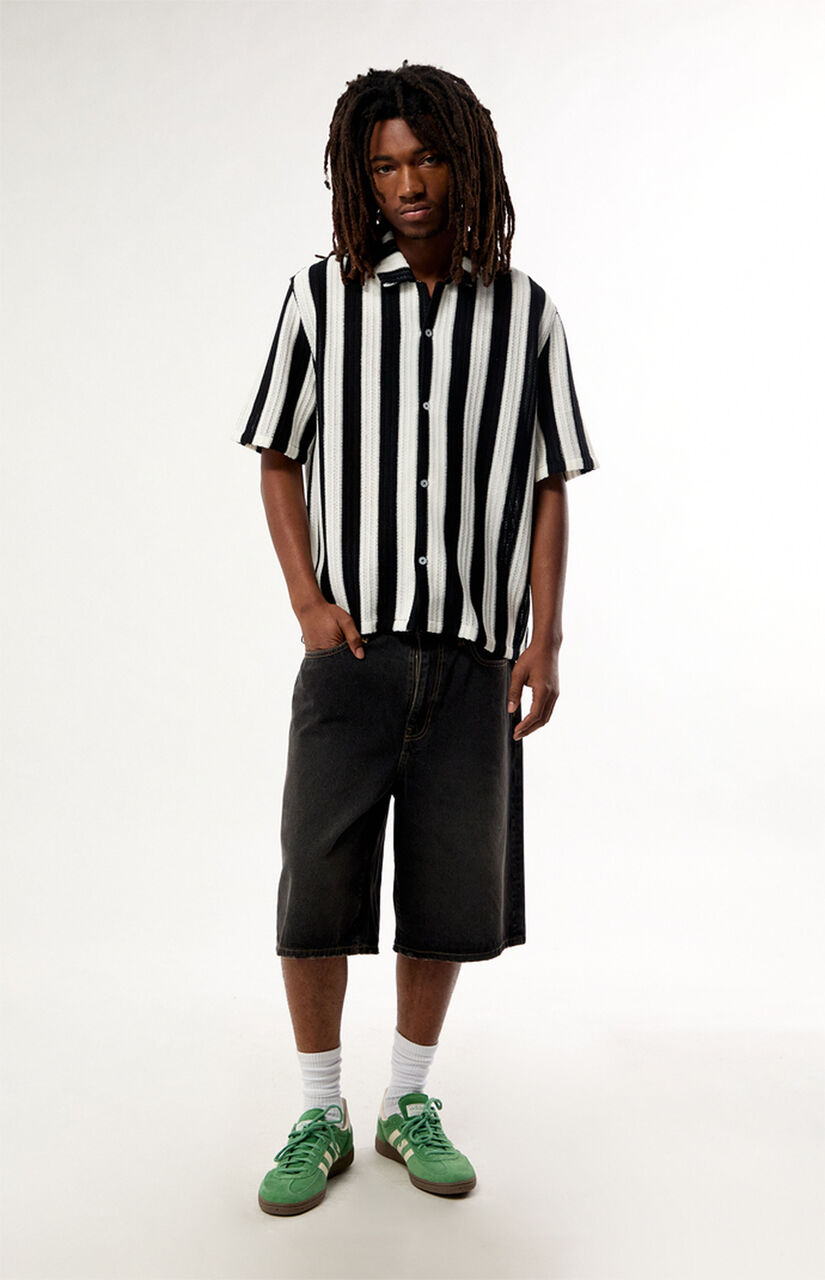 Black & White Reece Striped Textured Camp Shirt
