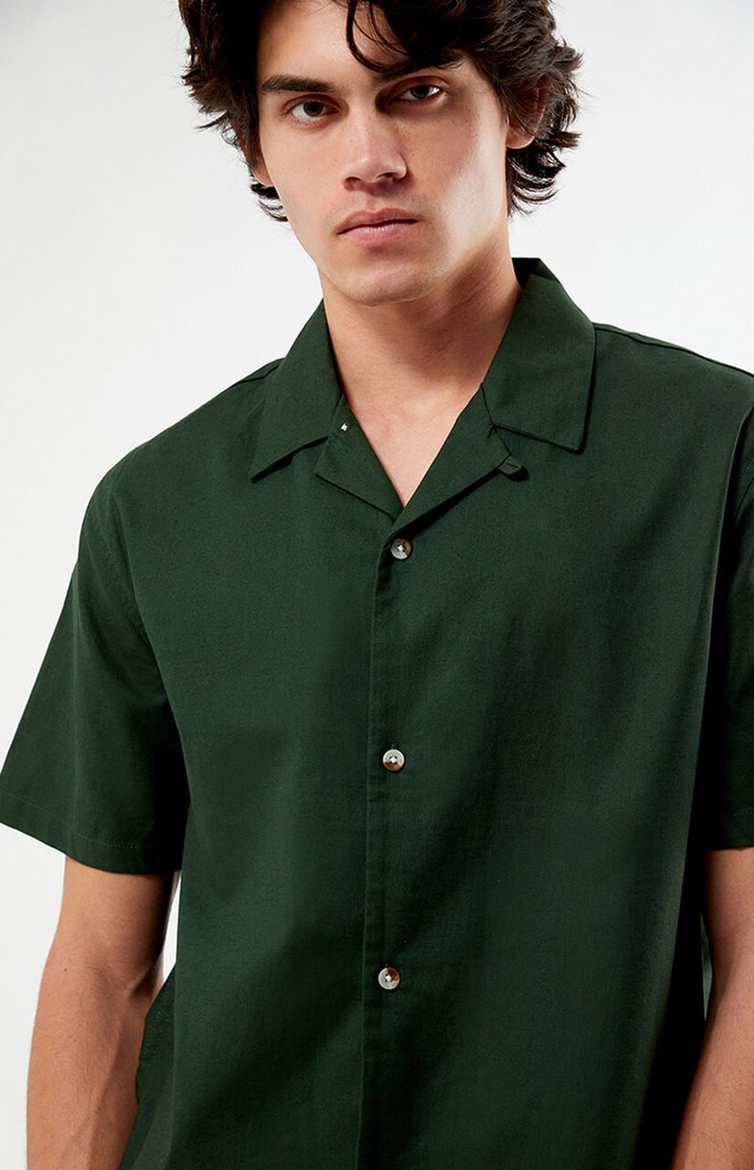 Elai Green Linen Camp Shirt