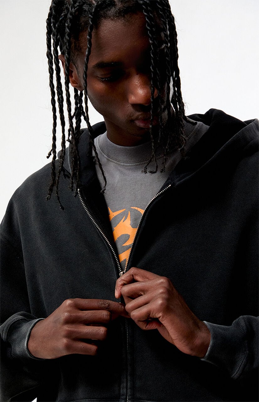 Washed Black Full Zip Hoodie