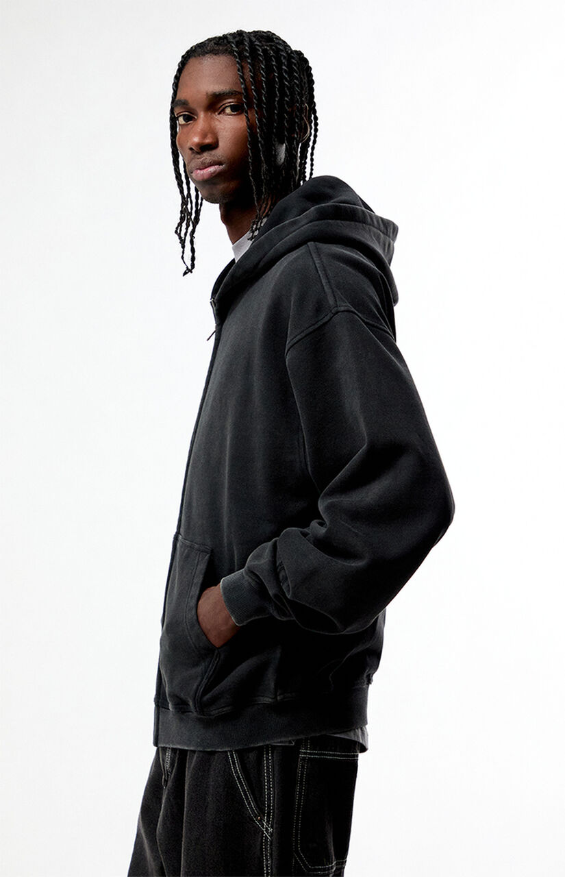 Washed Black Full Zip Hoodie