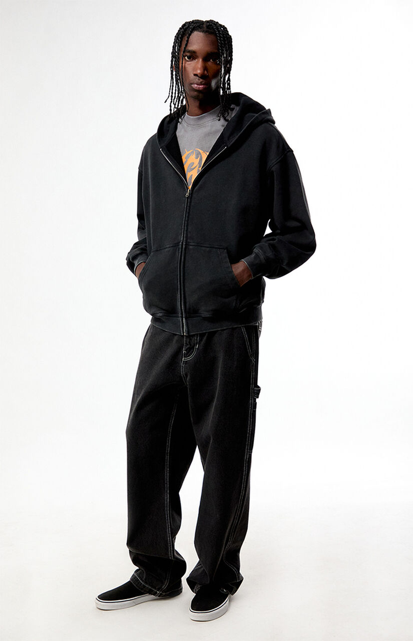 Washed Black Full Zip Hoodie