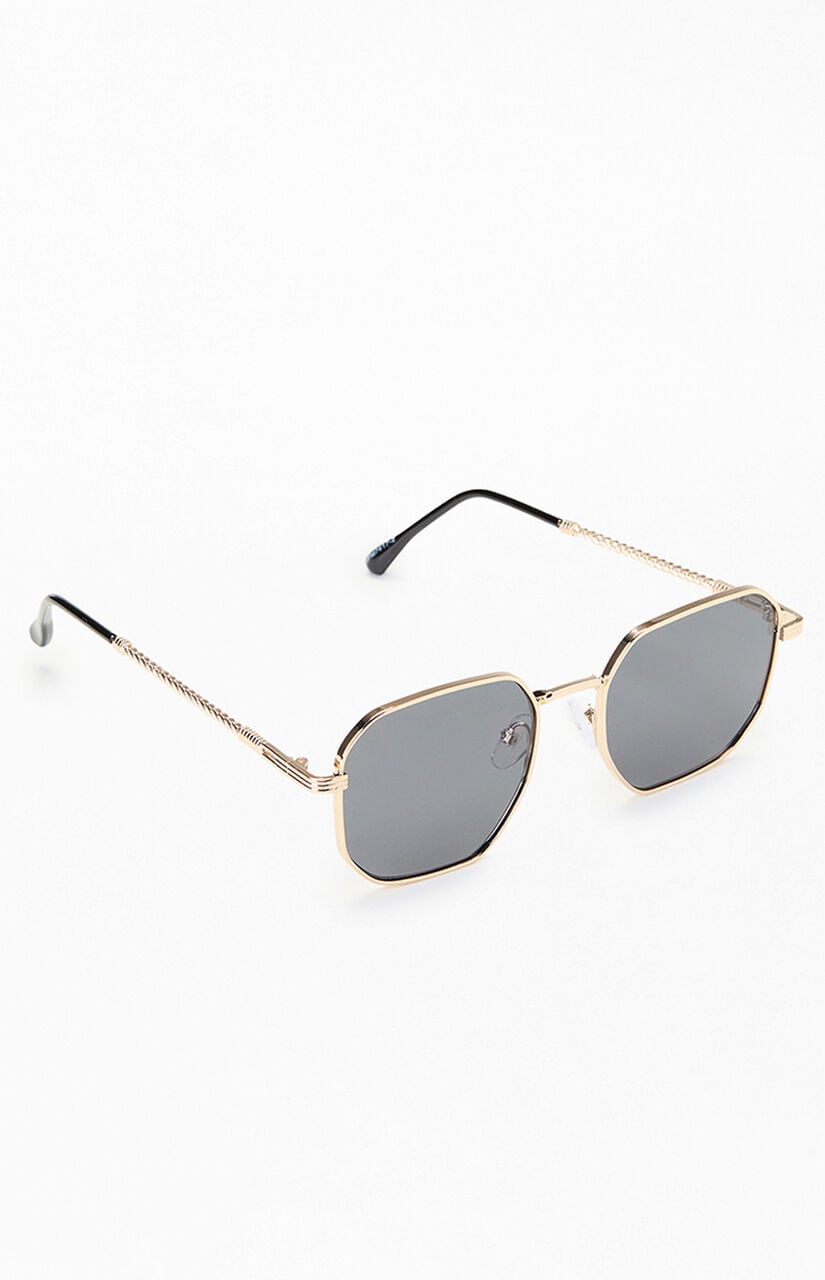 Gold Metal Rectangle Frame Sunglasses