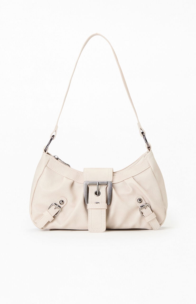 Cream Faux Leather Buckle Bag