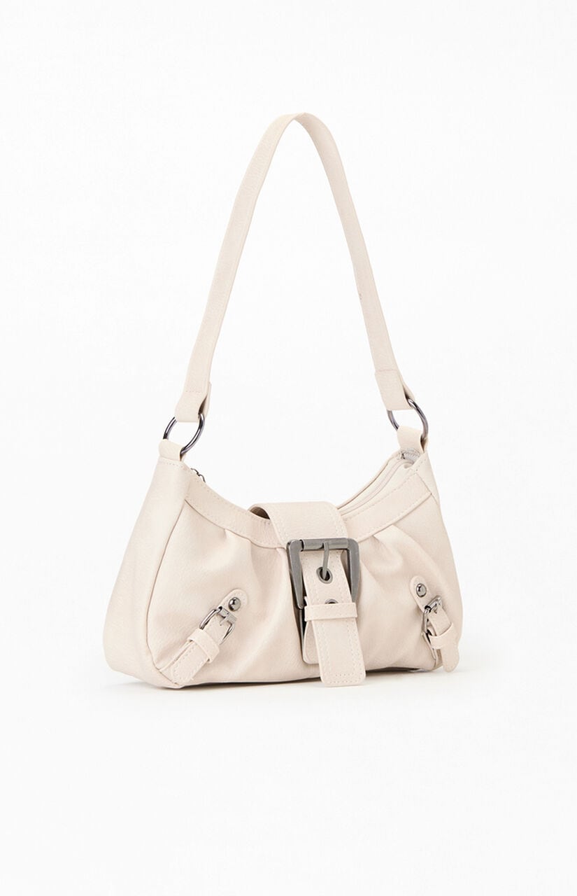 Cream Faux Leather Buckle Bag
