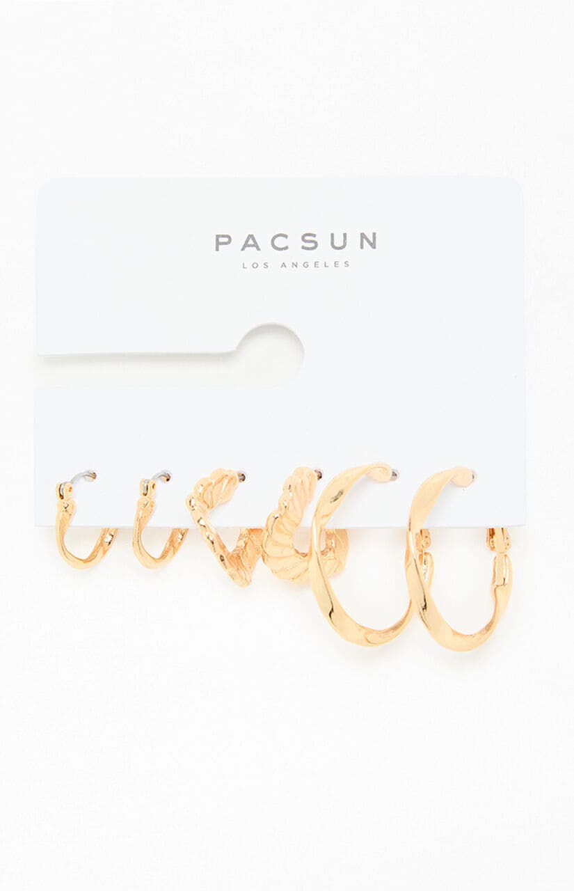 3 Pack Gold Textured Hoop Earrings