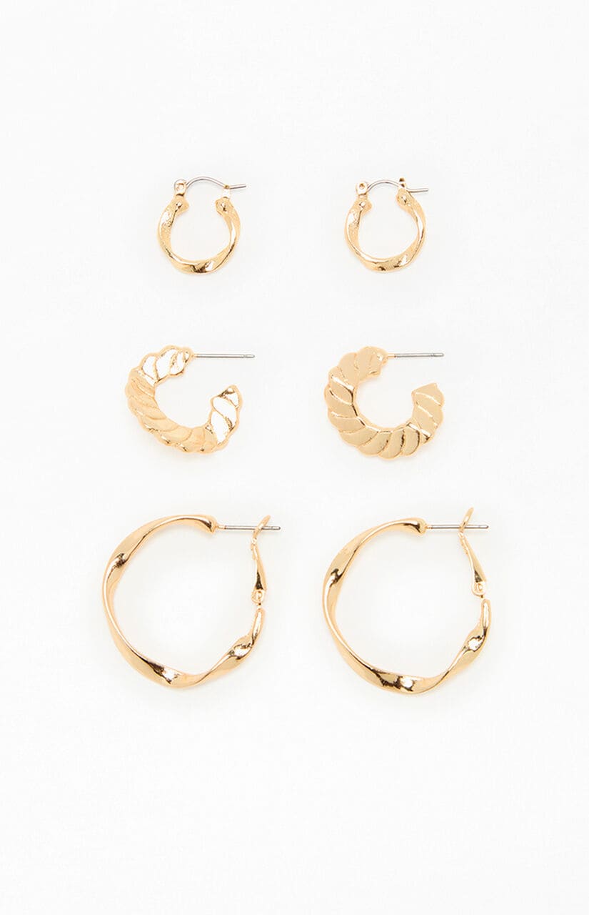 3 Pack Gold Textured Hoop Earrings